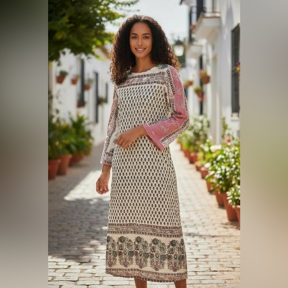 Indian Women Multi Floral Printed Cotton Kurta Kurti Top Tunic Straight Dress